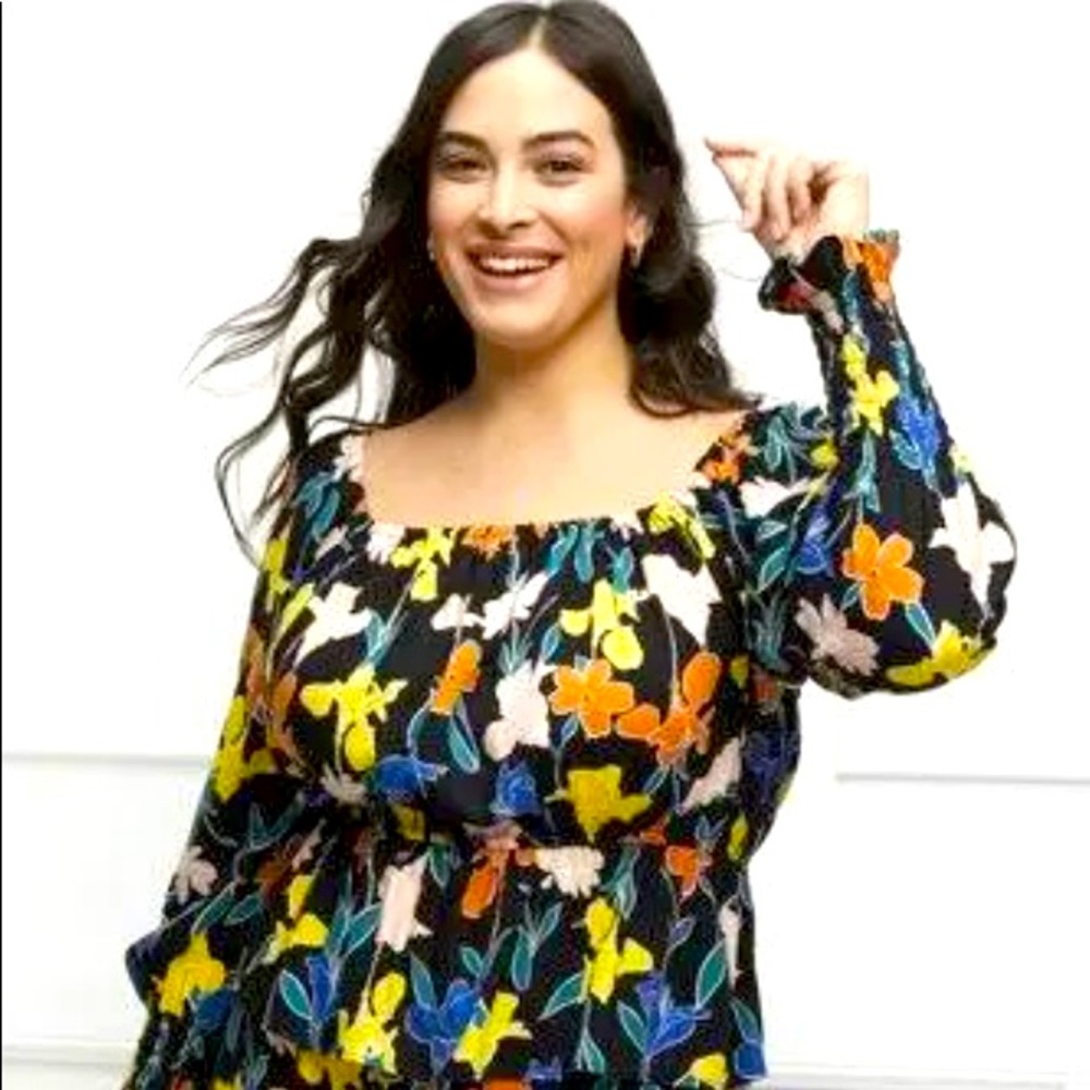 NWT ELOQUII Elements Women's Plus Size Peplum Hem Floral Print Top puff sleeve